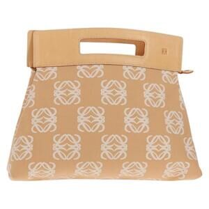 LOEWE Anagram Hand Bag Canvas Beige Gold Auth 155478V